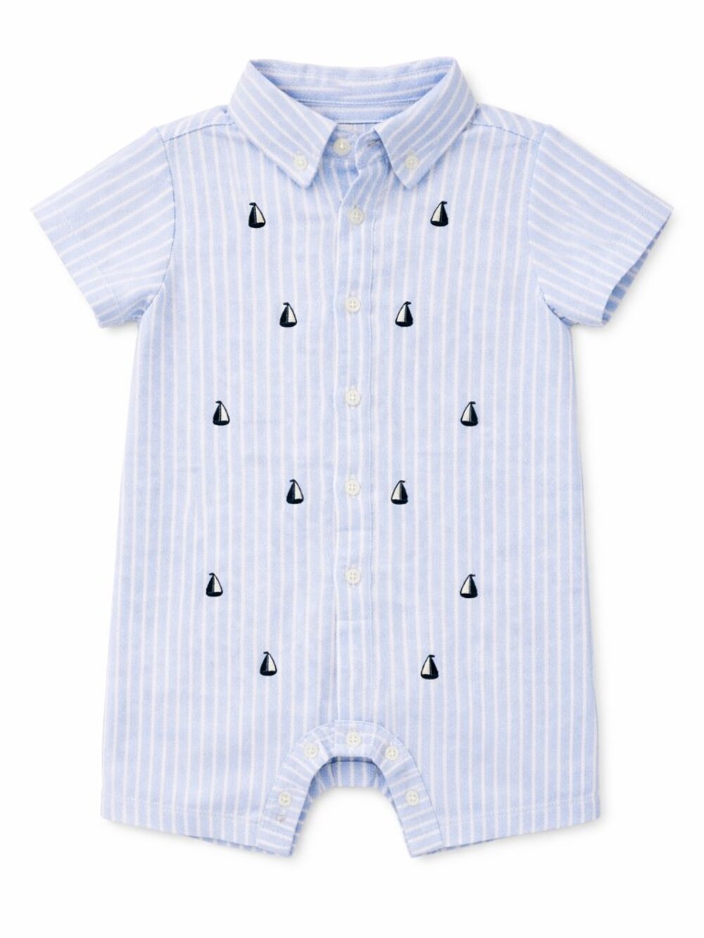 NWT Little Me Baby Boy Sailboat Romper 12 Months Blue White Striped Short Sleeve